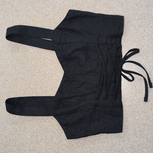 NWT Abercrombie And Fitch Black Linen Blend Cropped Lace-up Top Medium